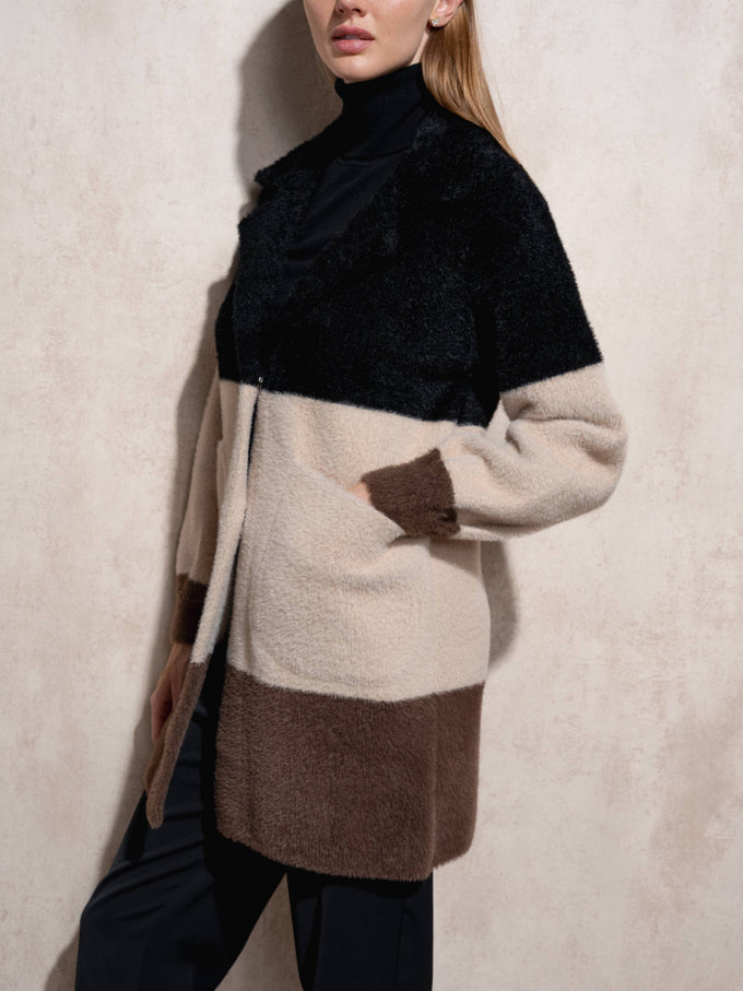 Cappotto effetto pelliccia color block multicolore
