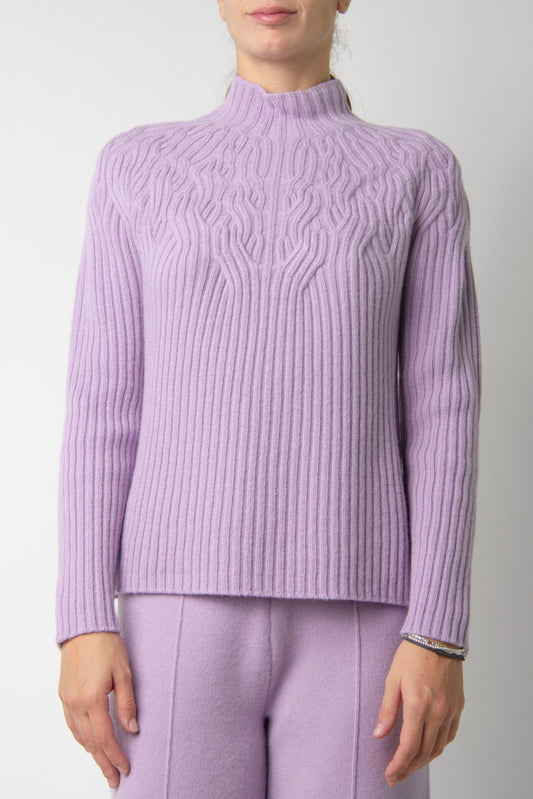 Maglione a collo alto in misto cashmere con trecce 3D