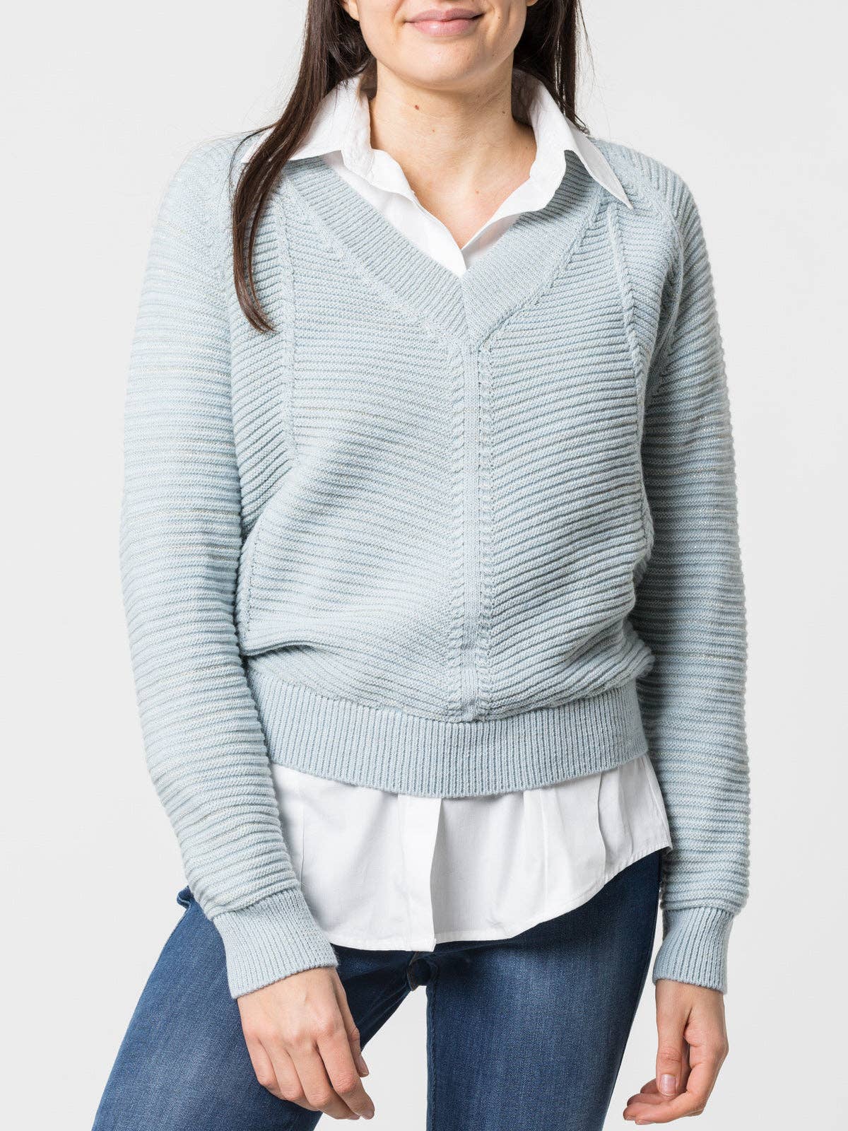 Maglione a costine con scollo a V