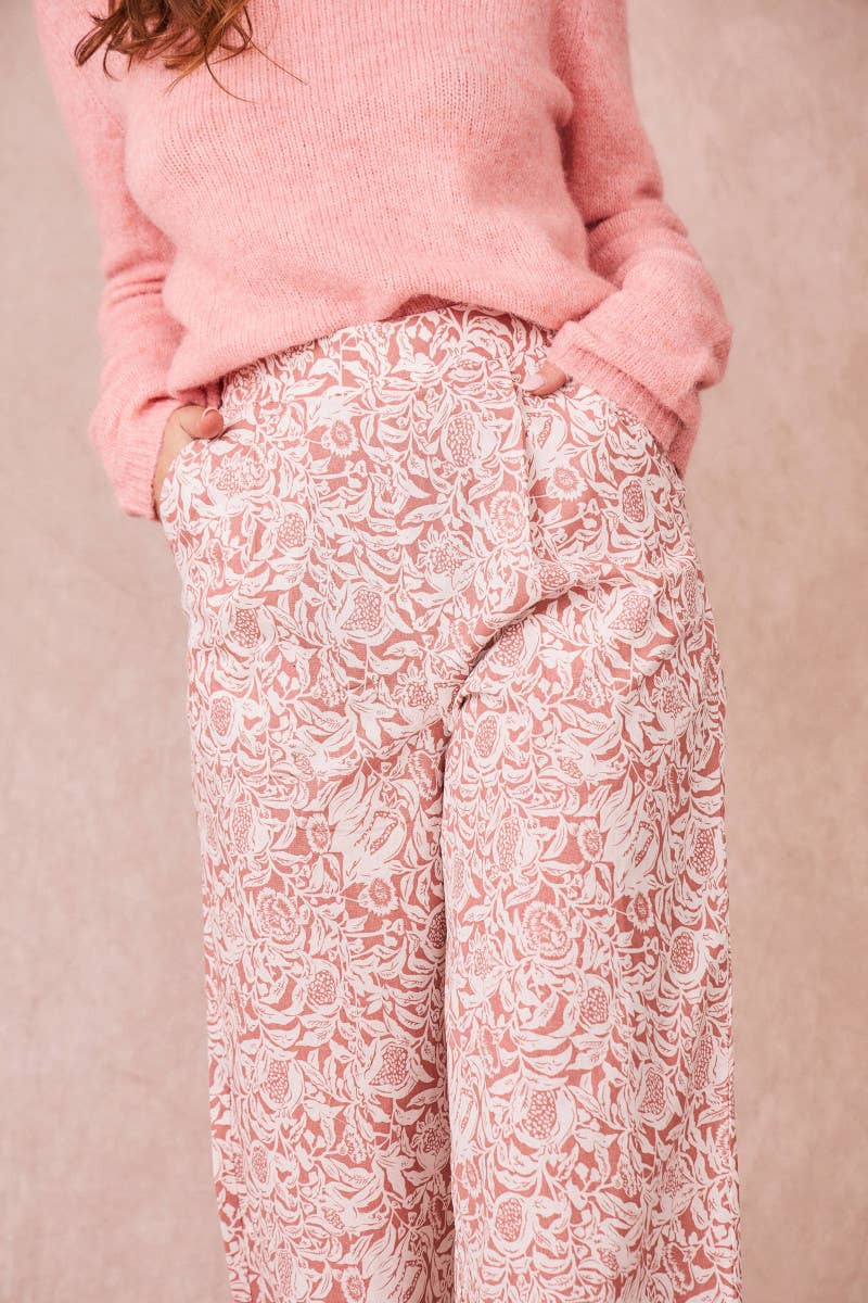 Pantaloni a vita alta in cotone con stampa floreale e gamba ampia