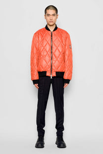 Bomber trapuntato a rombi arancione con zip