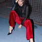 Pantaloni a Zampa in Velluto Rosso