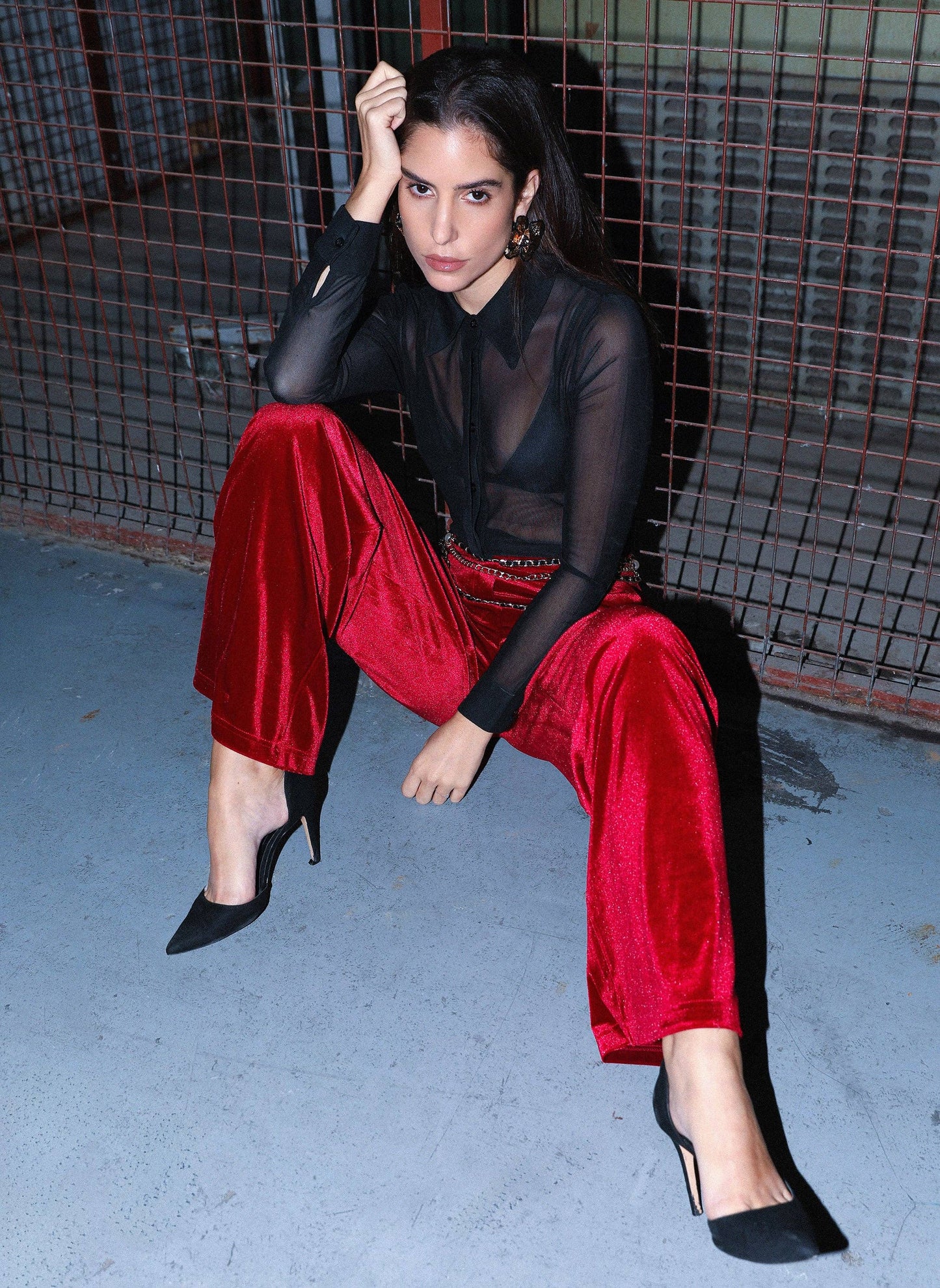 Pantaloni a Zampa in Velluto Rosso