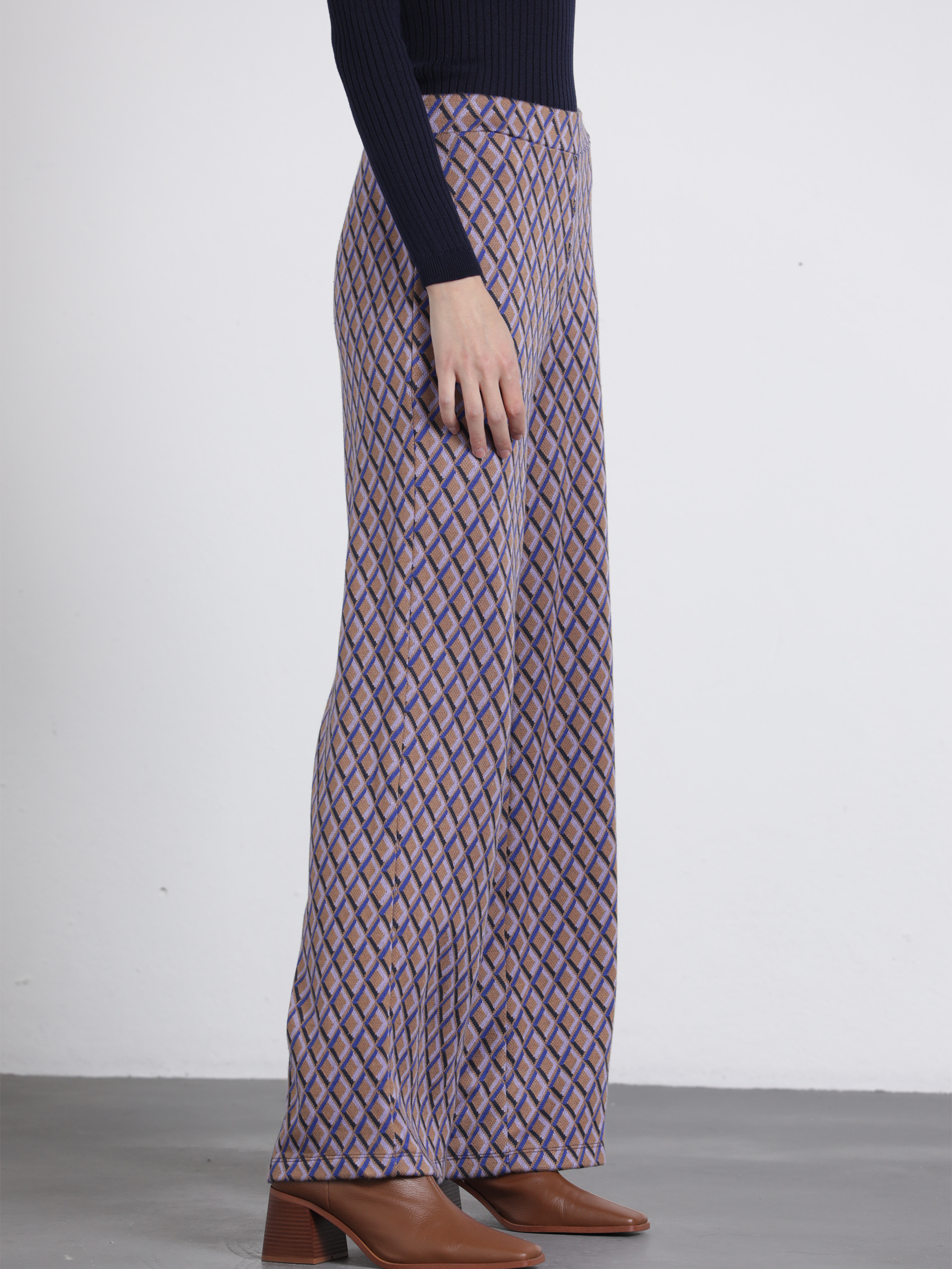 Pantaloni palazzo jacquard a rombi