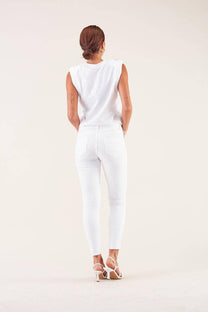 Pantaloni bianchi skinny con stampa transfer