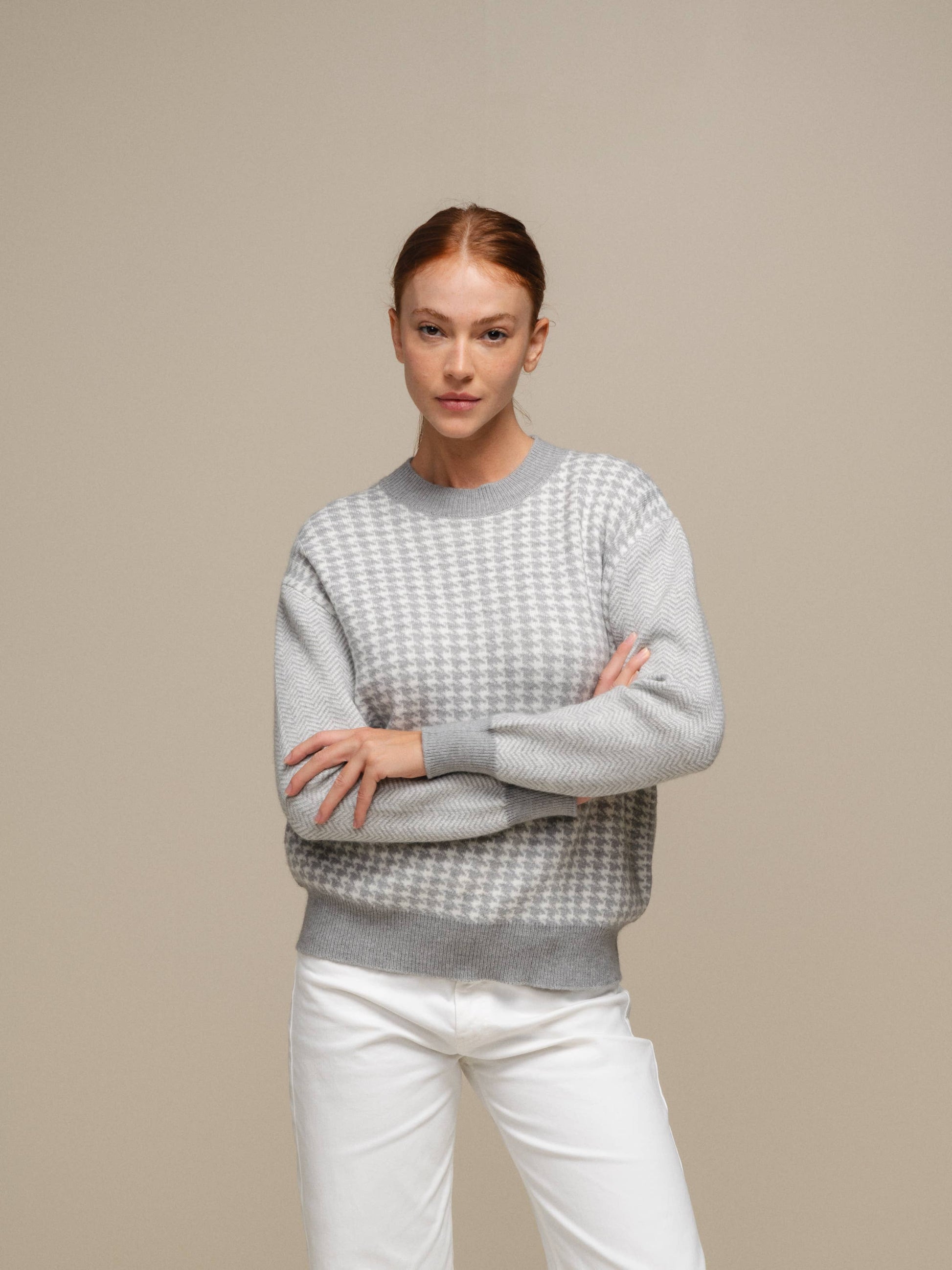 Maglione in maglia pied-de-poule da donna girocollo