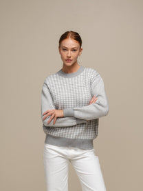 Maglione in maglia pied-de-poule da donna girocollo