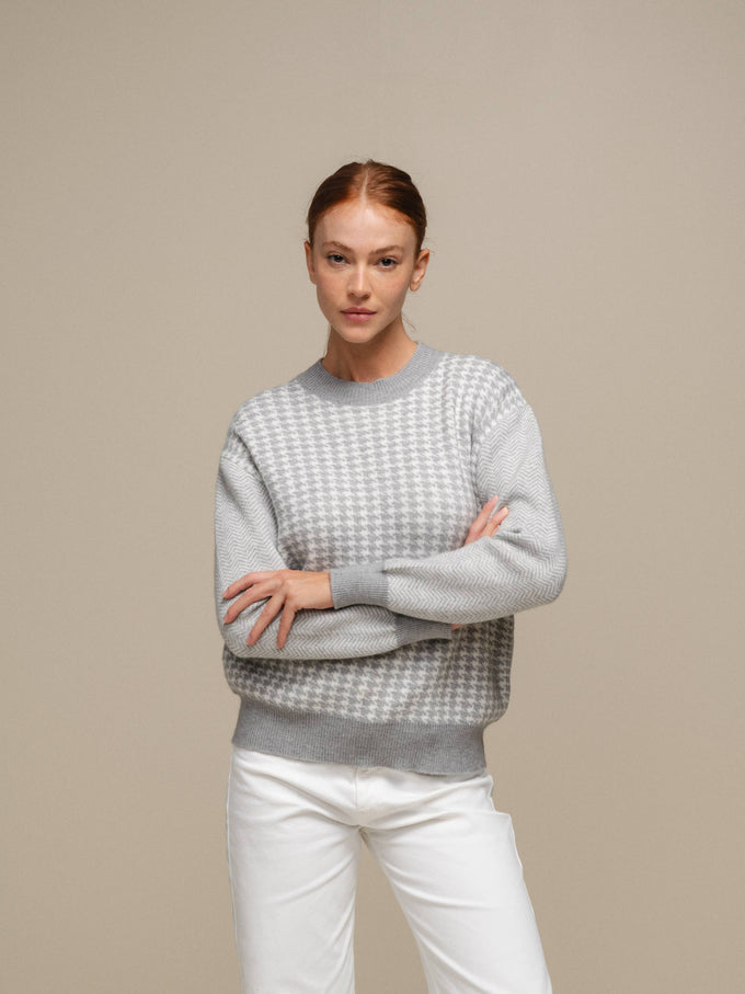 Maglione in maglia pied-de-poule da donna girocollo