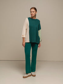 Maglia donna color block con bottoni ai polsi