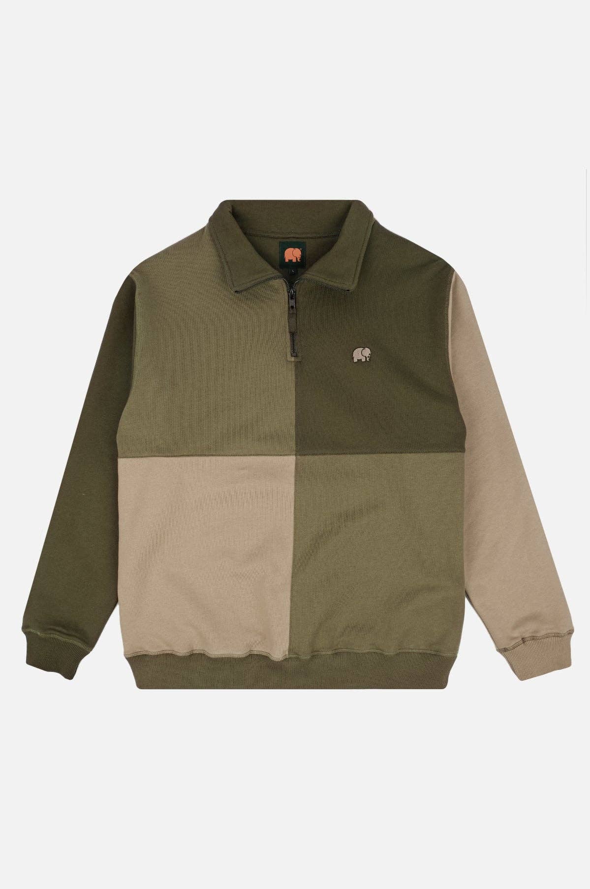 Maglione con mezza zip color block Gothic Olive