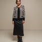 Cardigan donna in maglia jacquard animalier bicolore