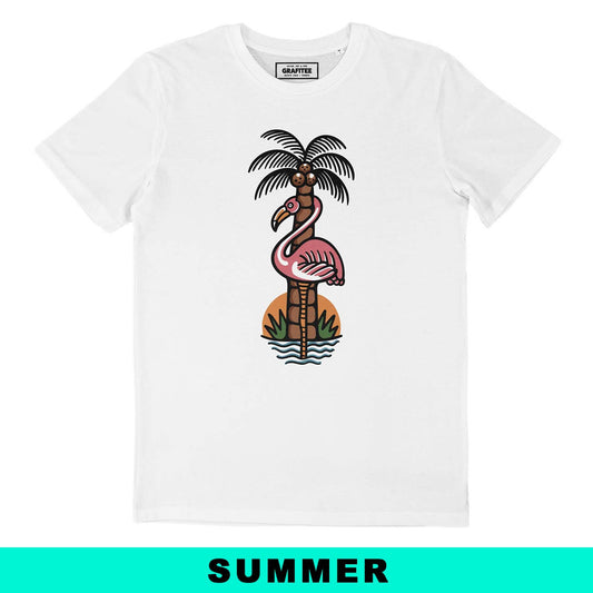 T-shirt grafica Flamingo Palm in cotone biologico