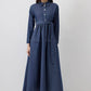 Abito camicia maxi in denim con cuciture a contrasto