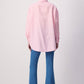 Camicia oversize a righe in misto cotone rosa