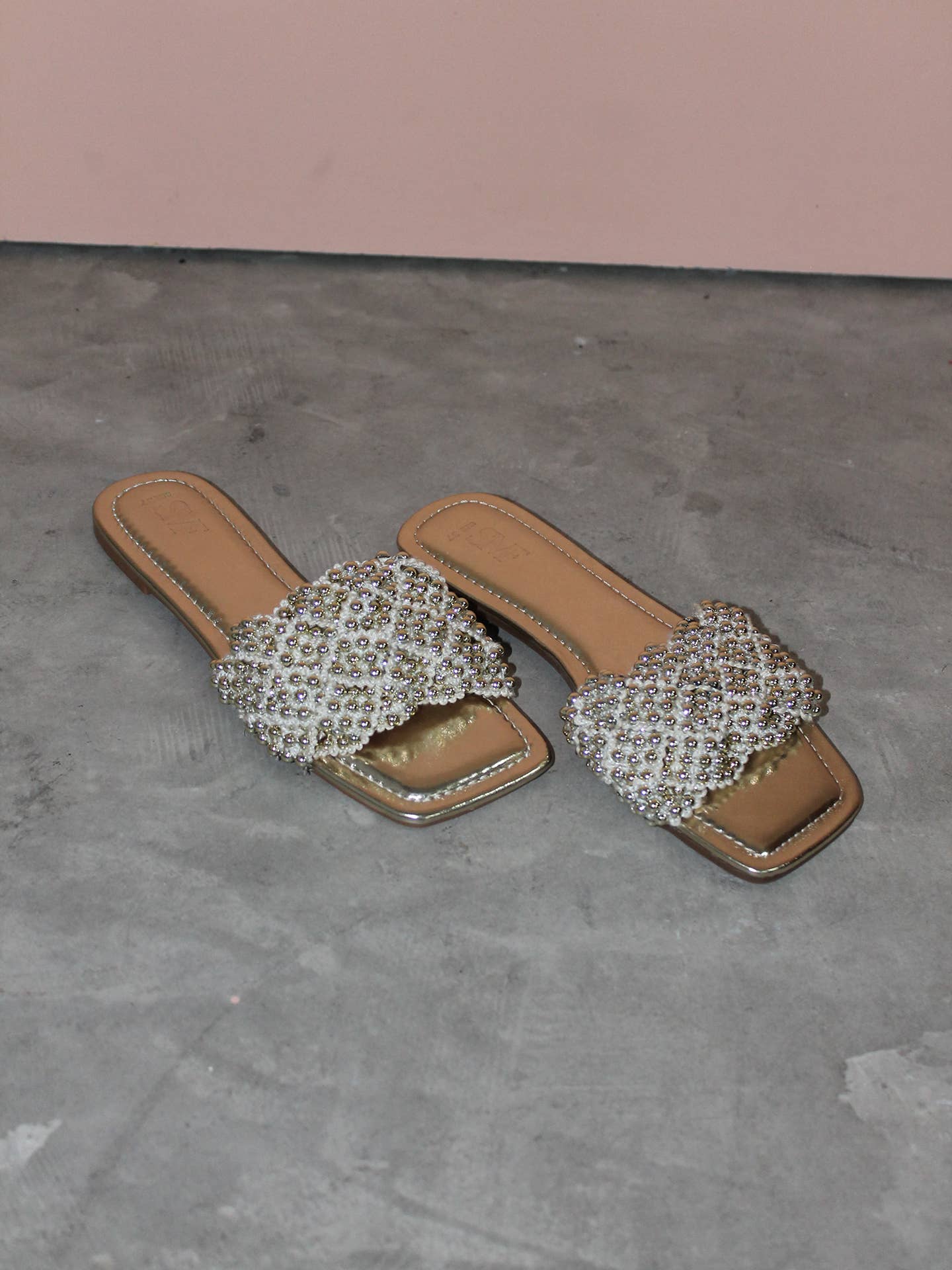Sandali slider in PU oro con fascia gioiello