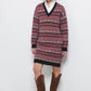 Abito in maglia jacquard con scollo a V