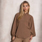 Blusa con maniche a palloncino e collo arricciato