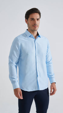 Camicia azzurra a micro fantasia comfort