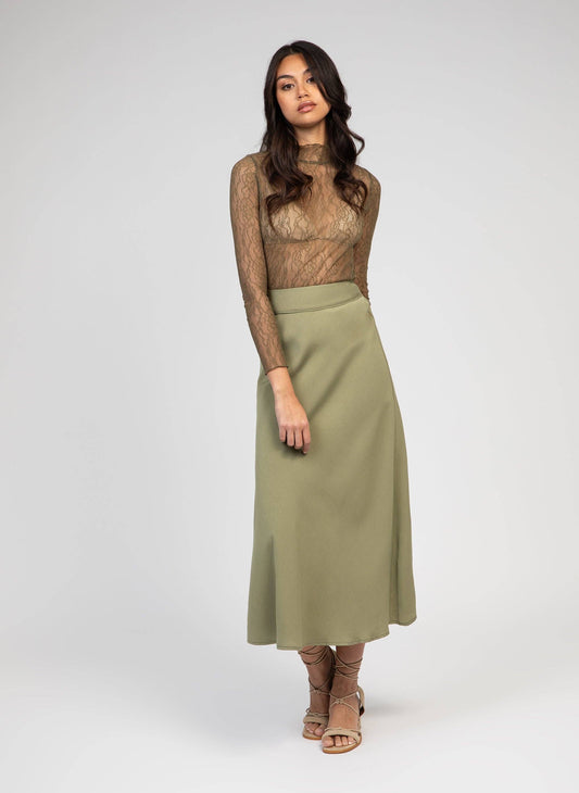 Top in pizzo kaki a collo alto