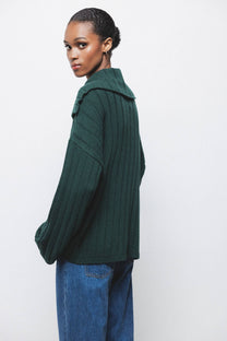 Cardigan a costine con maxi collo