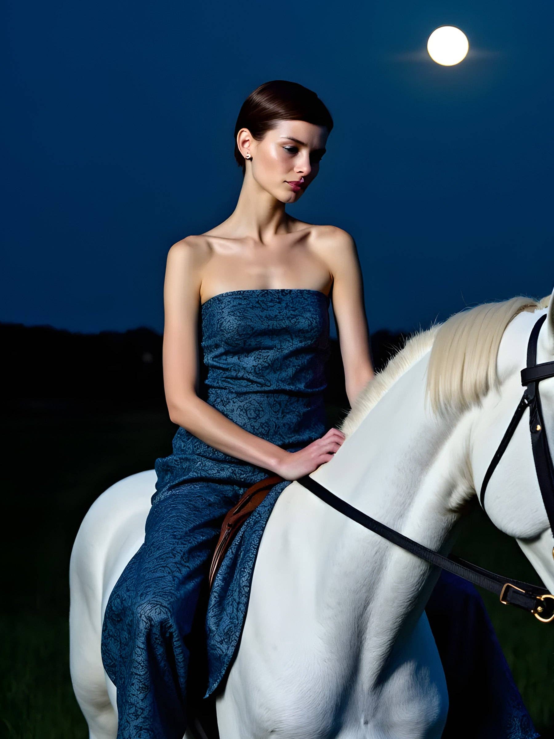 Top a fascia blu con stampa celestiale