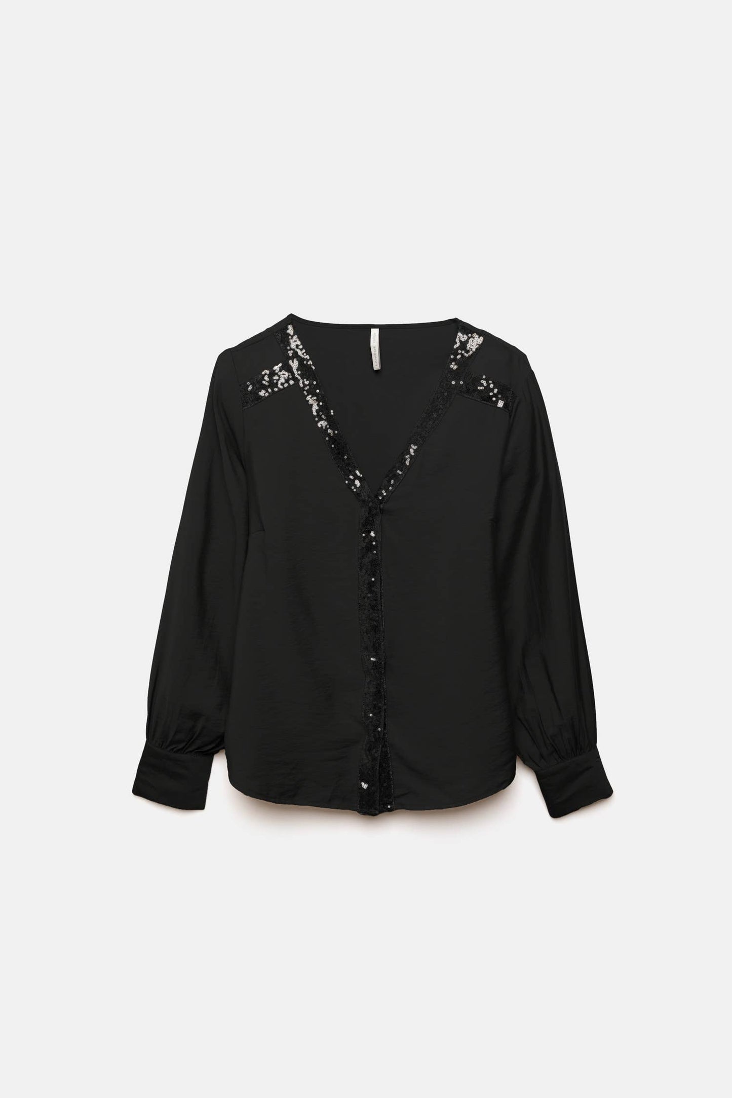 Blusa nera con paillettes e scollo a V