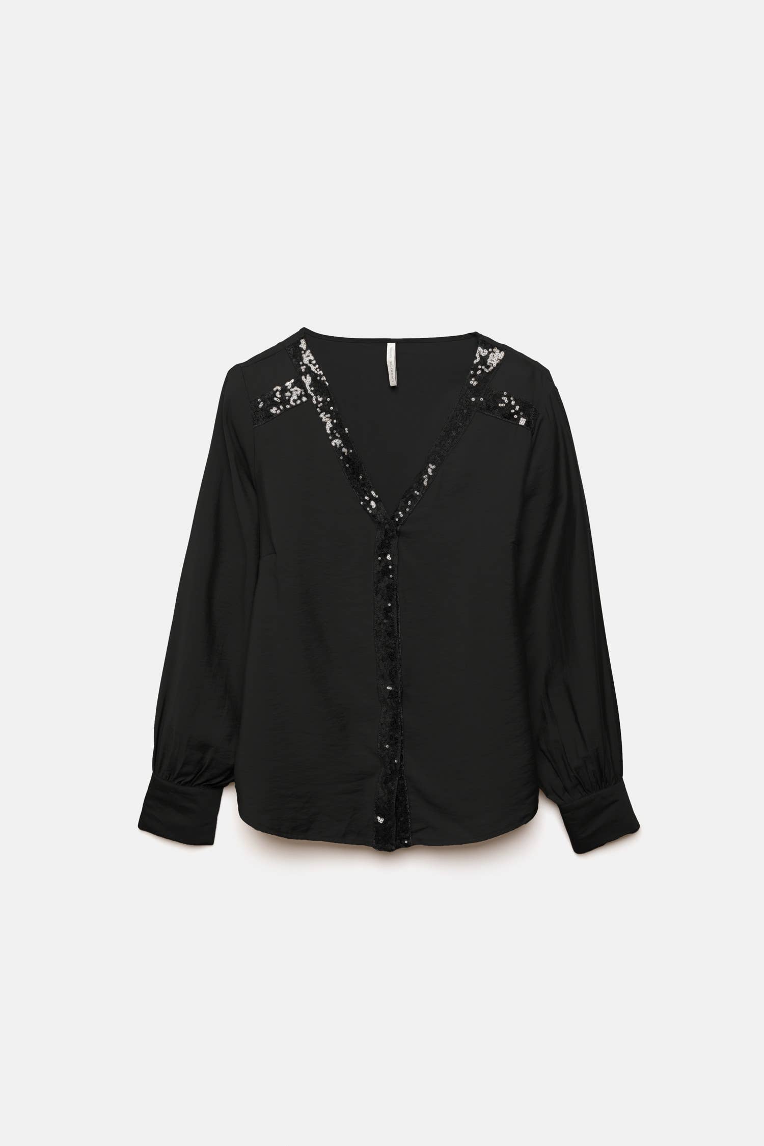 Blusa nera con paillettes e scollo a V