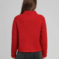 Cardigan in maglia rossa con bottoni dorati e collo alto