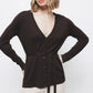 Cappotto cardigan in maglia rasata con cintura