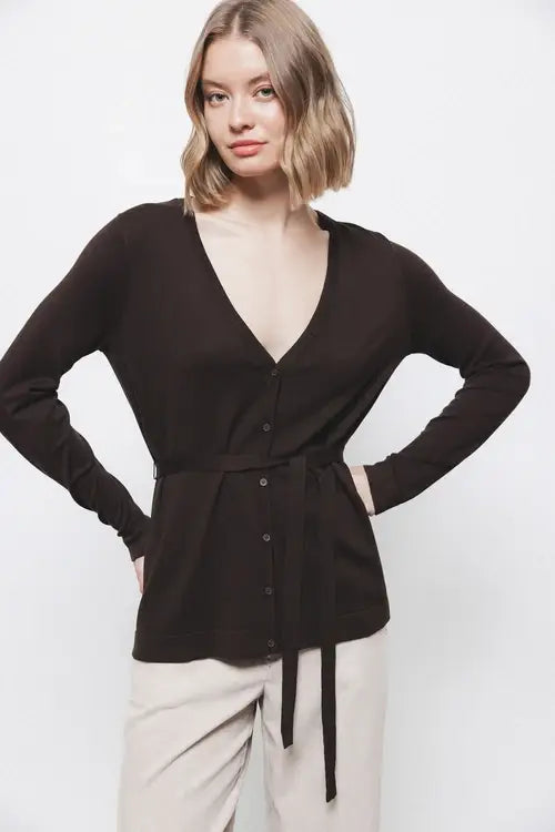 Cappotto cardigan in maglia rasata con cintura