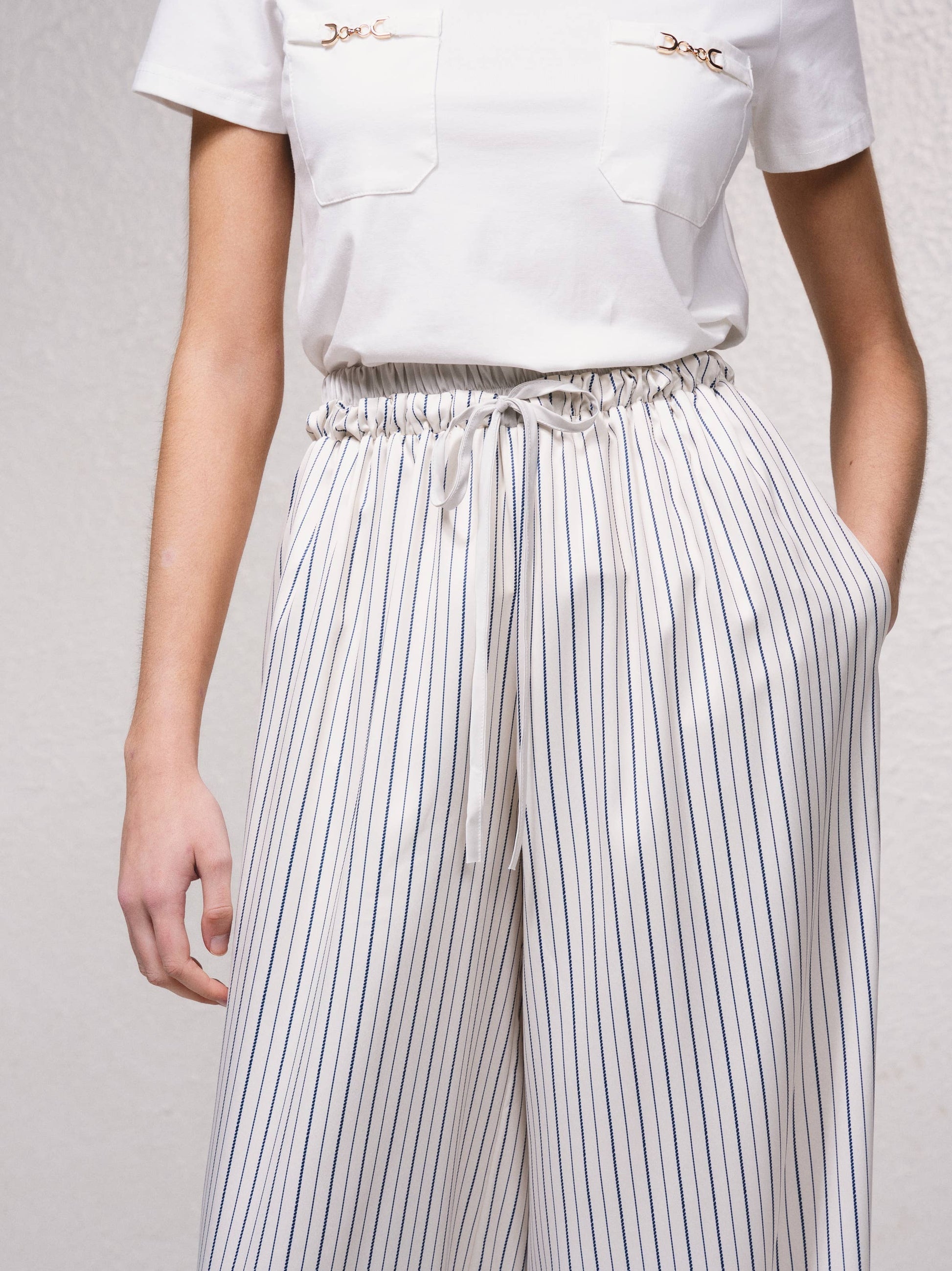 Pantaloni palazzo a righe con coulisse
