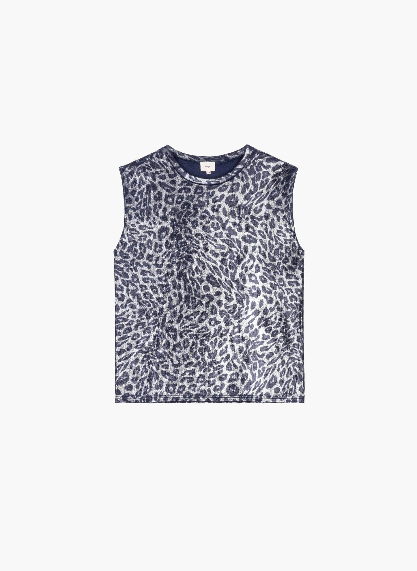 T-shirt smanicata animalier metallizzata blu navy