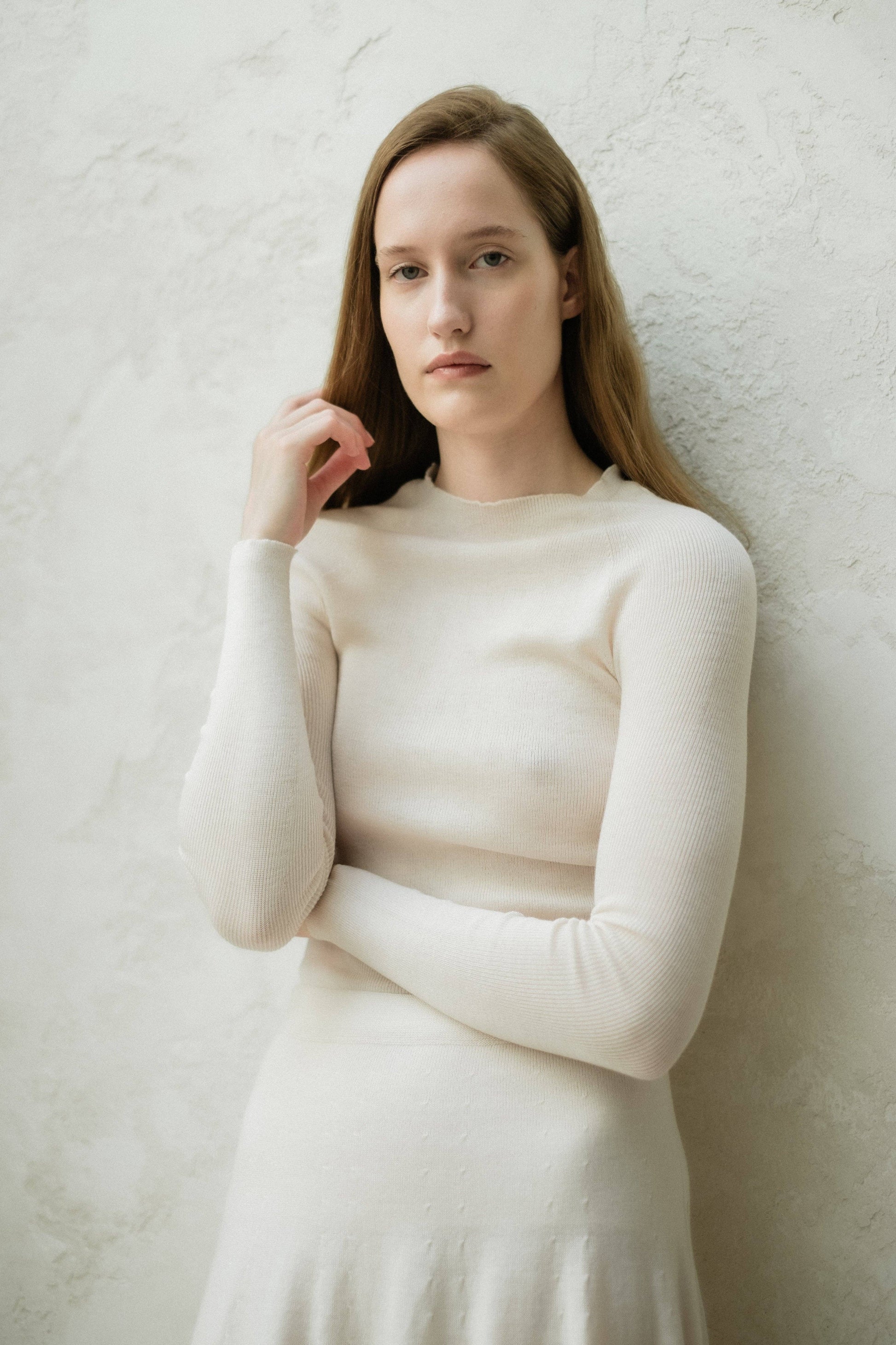 Maglione girocollo a costine in lana merino extra fine 3D