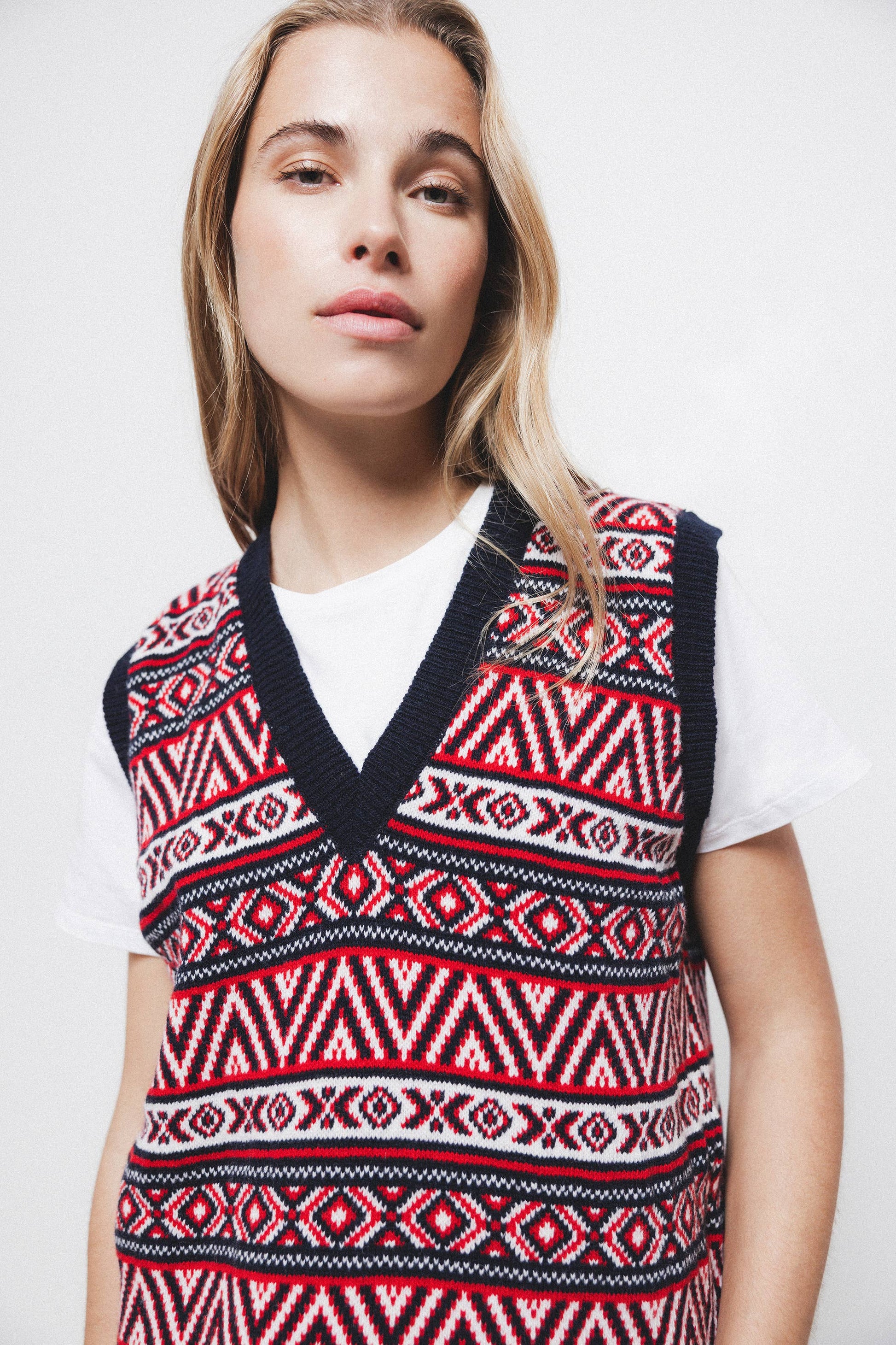 Gilet in Maglia Jacquard con Scollo a V