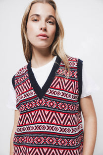 Gilet in Maglia Jacquard con Scollo a V