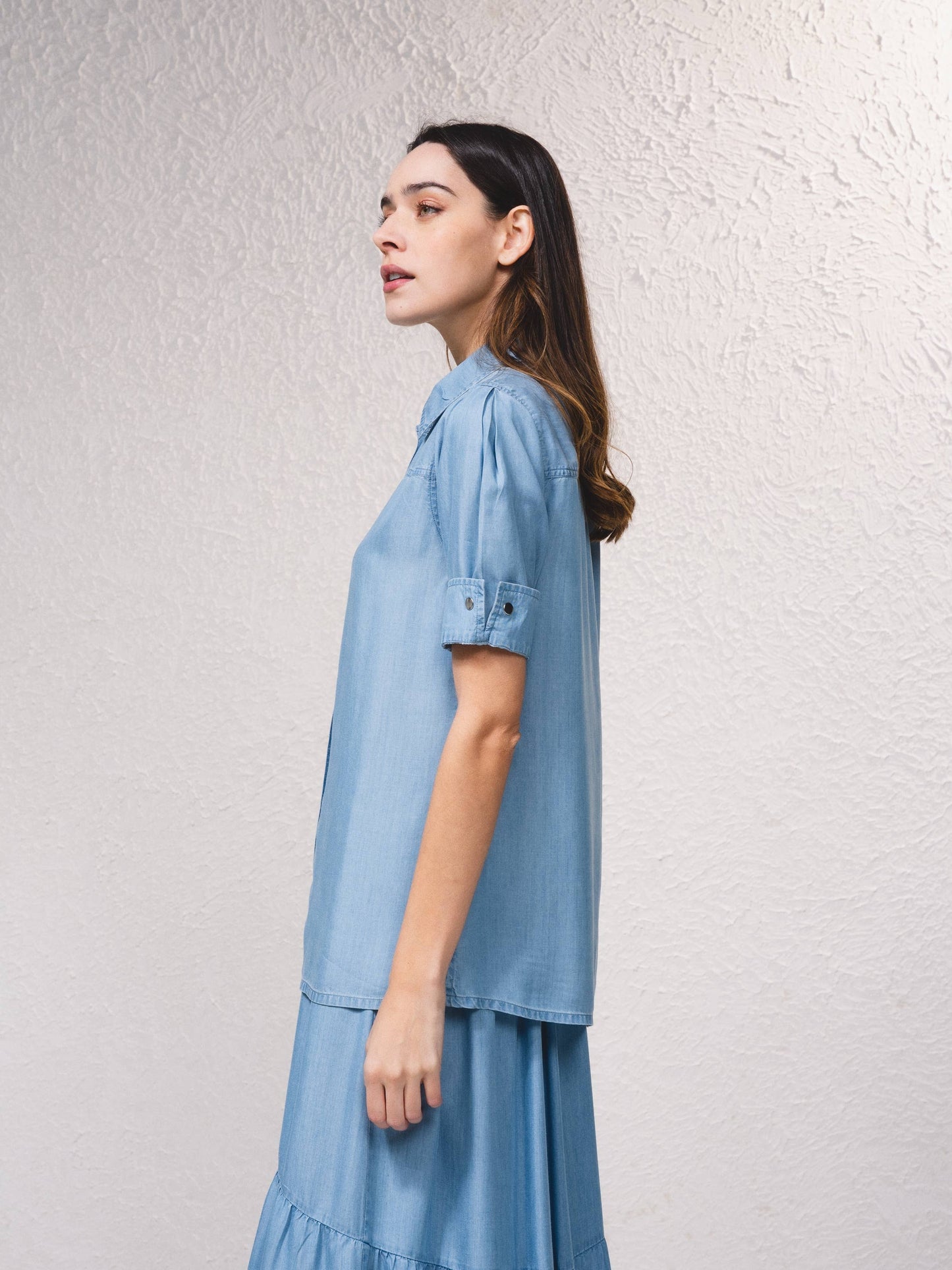 Camicia in denim a manica corta con bottoni