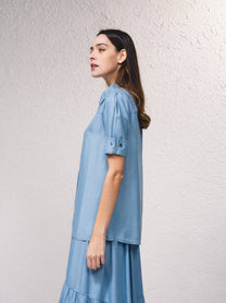 Camicia in denim a manica corta con bottoni