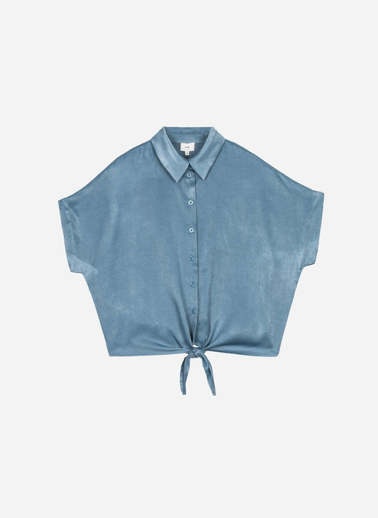 Camicia Kaory azzurra effetto seta con nodo in vita