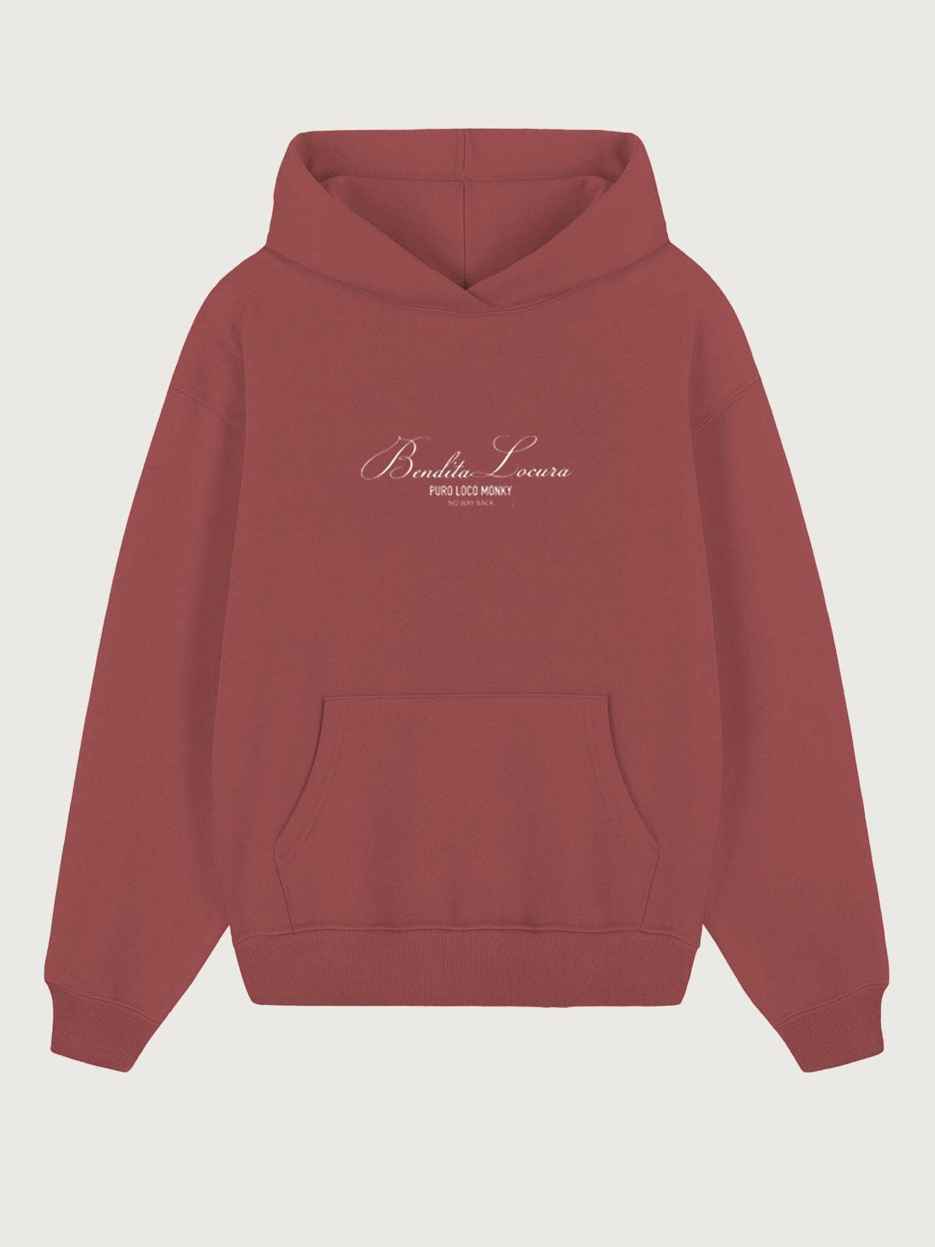 Felpa unisex con cappuccio Bendita Locura ricamata color Wine