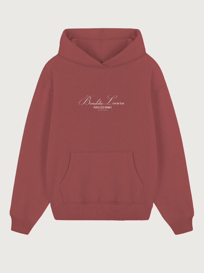 Felpa unisex con cappuccio Bendita Locura ricamata color Wine