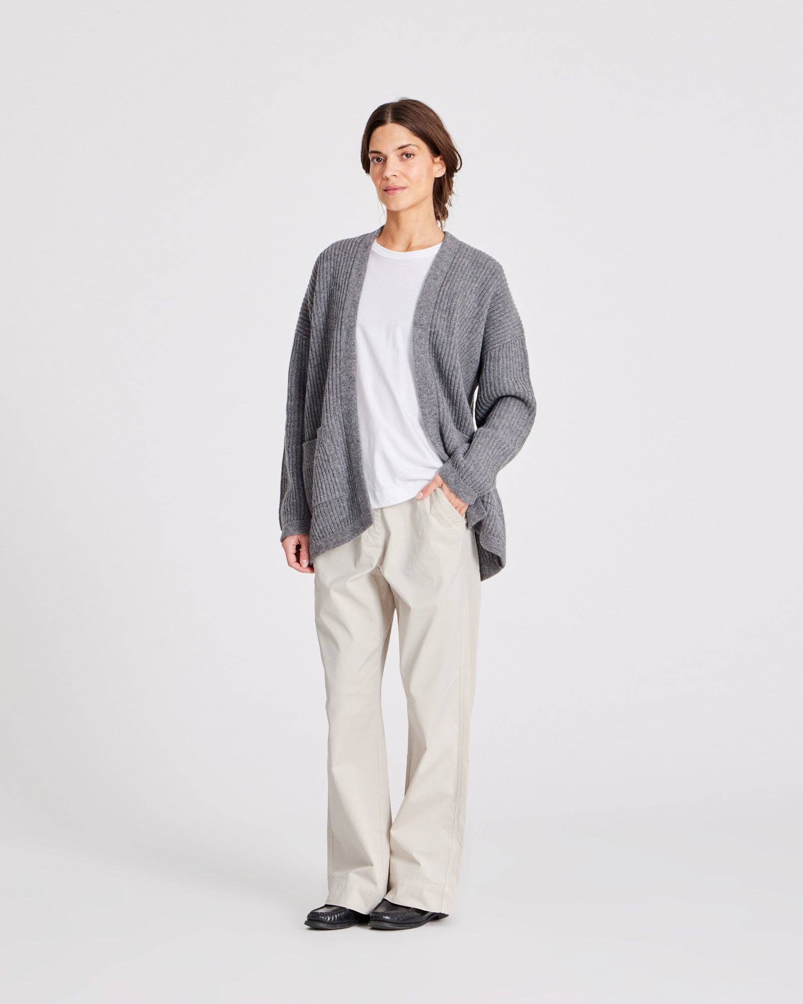 Cardigan Mette in lana d’agnello GOTS grigio melangé