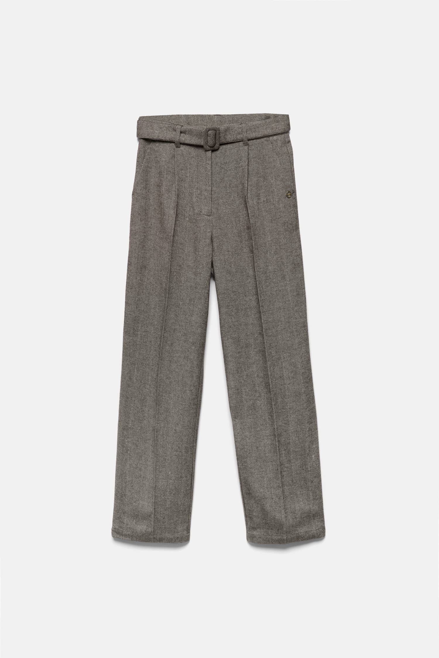 Pantaloni a Spina di Pesce con Cintura Integrata
