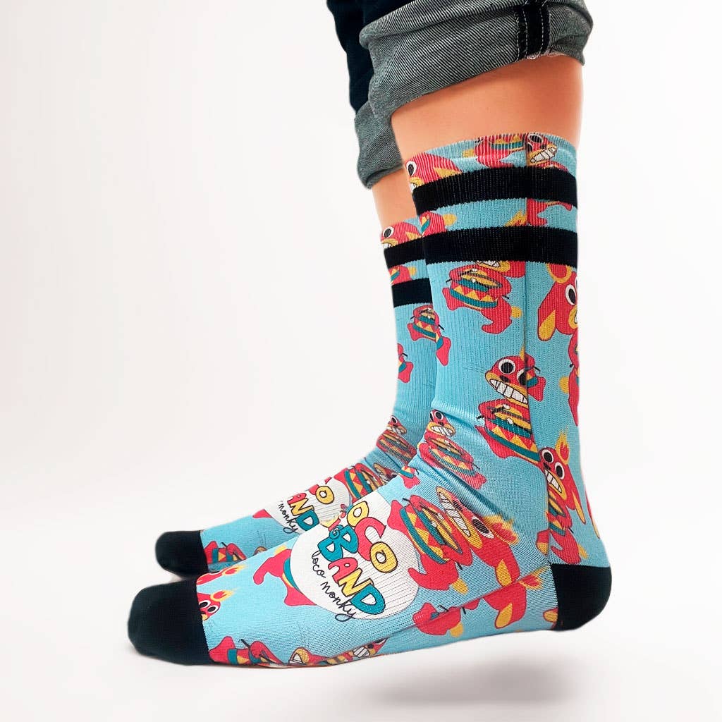 Calzini unisex blu con coniglio batterista