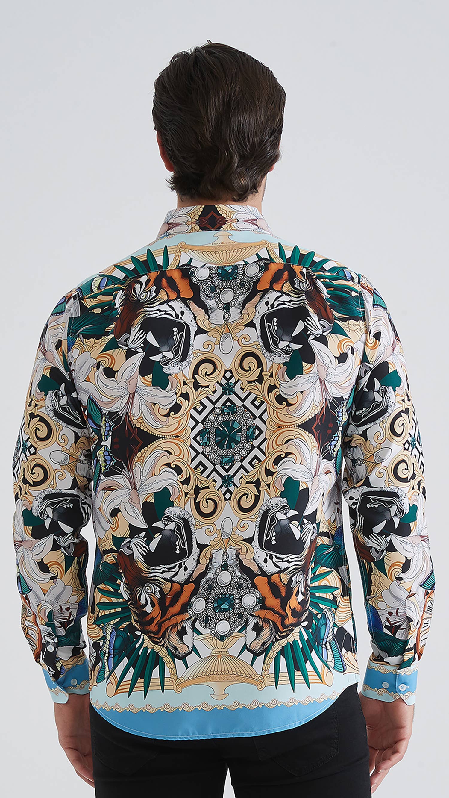 Camicia uomo comfort fit con stampa barocca multicolor
