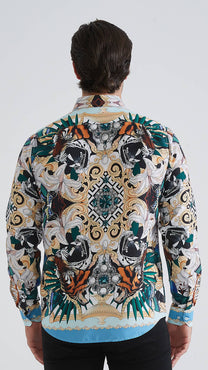 Camicia uomo comfort fit con stampa barocca multicolor