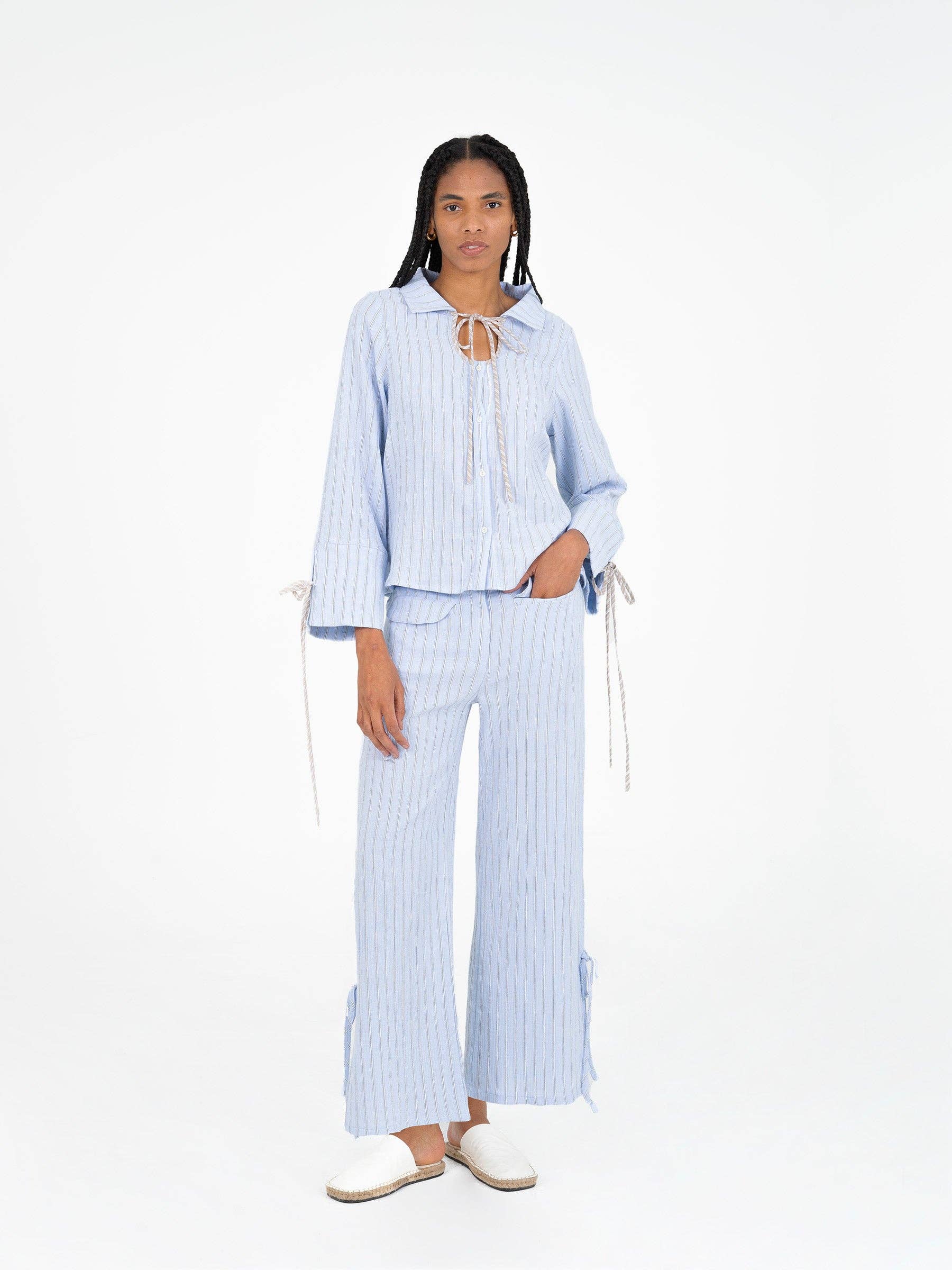Pantaloni a Righe Blu Skyline