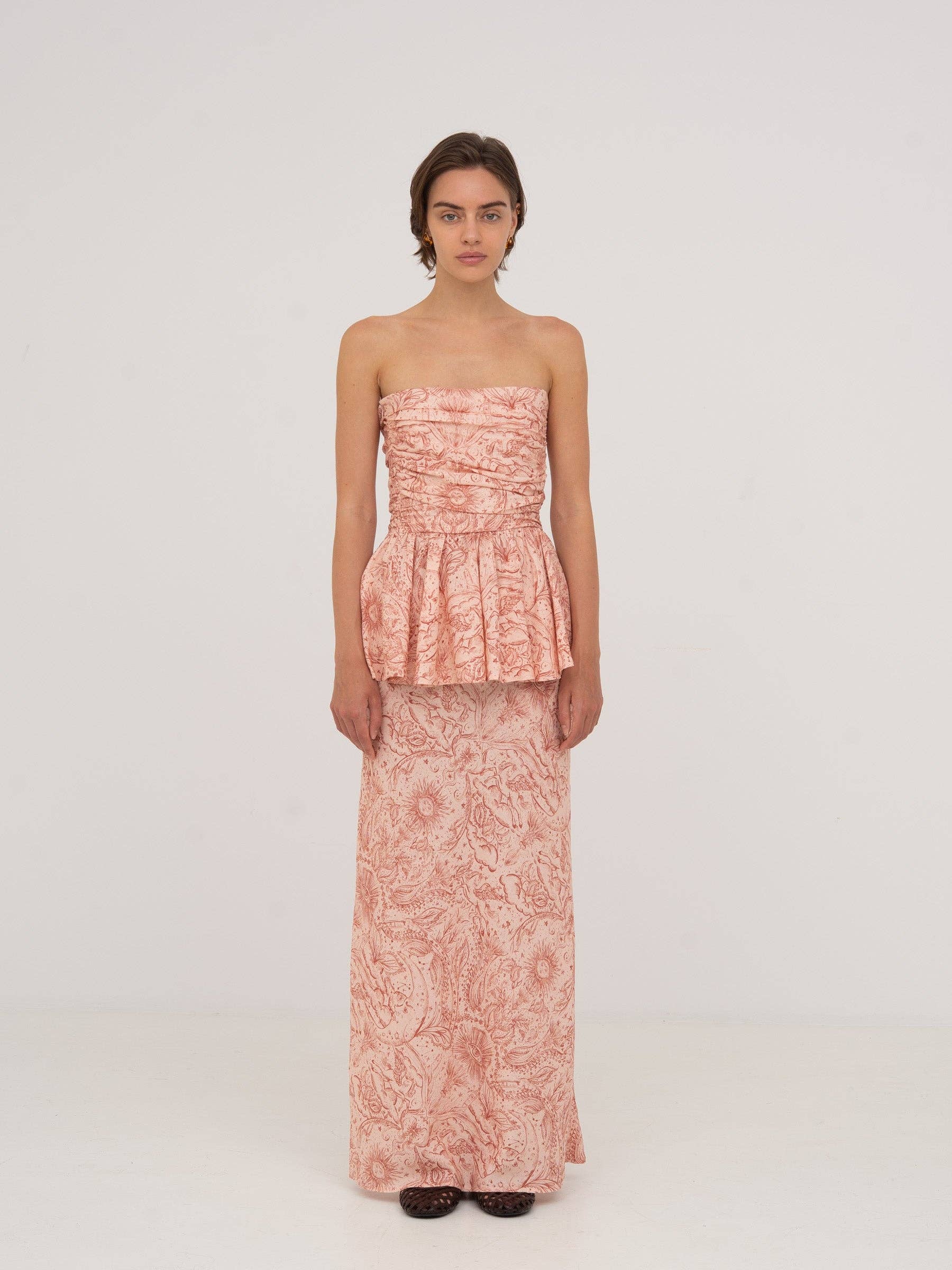 Gonna lunga rosa con stampa sistema solare Sophia