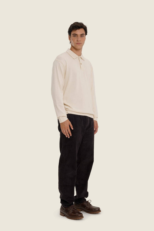 Maglione polo beige in cotone organico