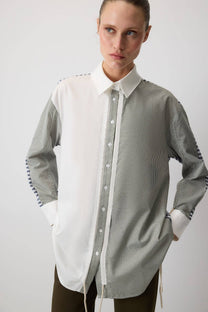 Camicia in popeline color block con arricciature