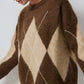 Maglione in maglia a rombi marrone